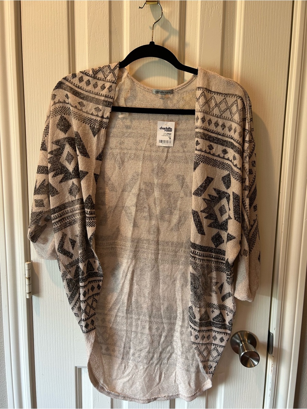 Charlotte Russe Cream and Gray Aztec Open-Front Cardigan